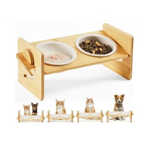 Plato Elevado para Gatos y Perros Pequeños, de Bambú, Antideslizante, Apto para Lavavajillas, 15 cm, Marca Craft - Product Image 1