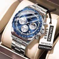 Montre à quartz de luxe pour homme POEDAGAR, chronographe pour homme d'affaires, bracelet original étanche, phase lunaire, calendrier, montre-bracelet 879