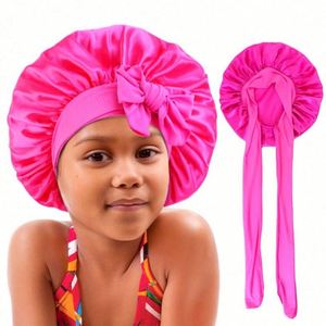 Custom Logo Children's Outdoor Sleep <b>Bonnet</b> with Elastic Tie Solid Color Night Hat Daily Wear Satin Four Seasons Use - Product Image 1