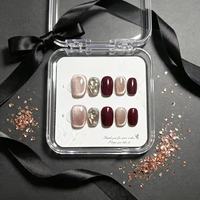 Faux ongles à presser en acrylique faits main, couleur rouge bordeaux, avec colle, pour usage quotidien automne-hiver