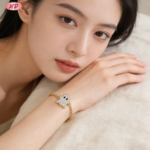 สร้อยข้อมือปรับได้ ดีไซน์น่ารัก รูปผีประดับเพชรคิวบิกเซอร์โคเนียเต็มตัว  วัสดุทองเหลืองชุบทอง 18K  ทันสมัย เหมาะสำหรับวันฮาโลวีน - Product Image 2