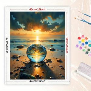 Kit de peinture coucher de soleil en verre de <span class=keywords><strong>coeur</strong></span> par numéros pour adultes-DIY verre en forme de <span class=keywords><strong>coeur</strong></span> réfléchissant coucher de soleil 16x20 pouces, cadeaux d'art sans cadre - Product Image 2