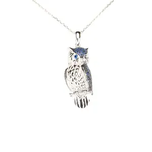 New 2024 Customized Creative Silver Jewelry 925 Silver Blue Crystal Owl Pendant Necklace For Gift