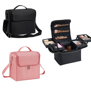 <b>Makeup</b> Bag with 4 Trays Soft Handle & Shoulder Strap Portable <b>Makeup</b> <b>Case</b> Durable Large Capacity Travel Cosmetic Organizer - Product Image 1