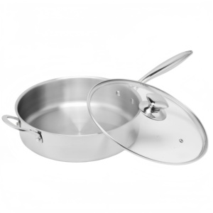 Sartén de acero inoxidable de tres capas de diseño moderno con cubierta de vidrio 24/26/28cm sartén de Cocina de Inducción sin revestimiento - Product Image 1