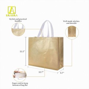 Customized Gold Silver Fabric Packaging Reusable Carrier Shopping Pp Metallic Non Woven Tote <b>Bag</b> With Logo - Product Image 4