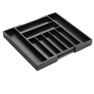 Adjustable <b>Kitchen</b> Drawer Organizer Black Rectangular Tableware <b>Storage</b> <b>Box</b> With Knife Fork Spoon Compartments Standing Type - Product Image 4