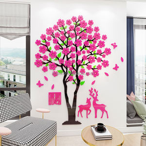 Autocollants muraux en acrylique 3D, décoration de maison, <span class=keywords><strong>stickers</strong></span> muraux créatifs pour salon, <span class=keywords><strong>romantique</strong></span>, arbre de cerisier - Product Image 3