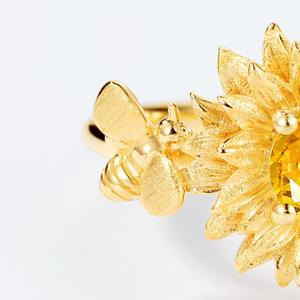 Anello Aperto Trendy Europeo-Americano a Forma di Girasole per Donne, in Argento S925 Placcato Oro con Zirconi, Anello per Dito Indice Personalizzato - Product Image 4