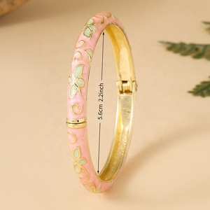 Wholesale Chinese Style Travel Gift Color Drop Spring Open <b>Bracelet</b> Peony Cloisonne Ladies Vintage Enamel <b>Bangles</b> Turquoise - Product Image 3