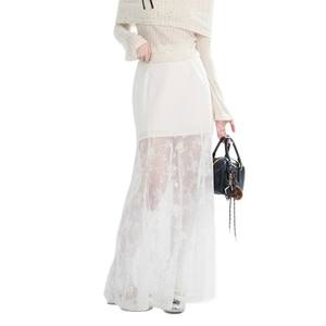 <span class=keywords><strong>2025</strong></span> été dentelle jupe transparente femmes blanc fleuri taille haute Patchwork jupe dame Sexy fête élégant a-ligne longue jupe - Product Image 4