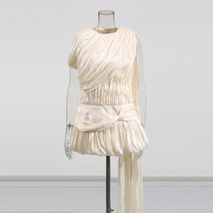 Elegante Abito Corto da Donna con Fiocco e Collo Rotondo, Stile Dolce e alla Moda, Design Plissettato Antirughe a Vita Alta, Novità 2026 - Product Image 3