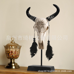 รูปปั้นหัวกระทิง งานฝีมือเรซิ่น ของตกแต่งบ้านสำหรับวันฮาโลวีน ของตกแต่งภายในบ้าน ของขวัญทำมือ - Product Image 4