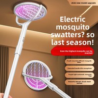 Raquette anti-moustiques électrique LED rechargeable 2-en-1 pliable, tapette à mouches rotative à 180°, destructeur d'insectes portable d'intérieur, indice IP33, USB