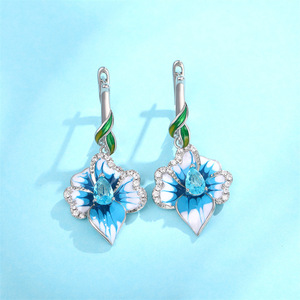 Pendientes de flor azul con engaste de topacio en plata 925, joyería romántica para fiesta para mujer - Product Image 3