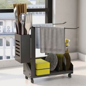 Custom Made <b>Kitchen</b> Sink Caddy Organizer Stainless Steel Metal Organizer Draining Feature for Cleaning Brush Sponge Scissors - Product Image 5