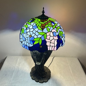 LongHuiJing European <b>Simple</b> for Lamp Stained Glass Bedside Table Lamp Wisteria Blue Style Reading <b>Desk</b> Light With Angel Base LED - Product Image 5