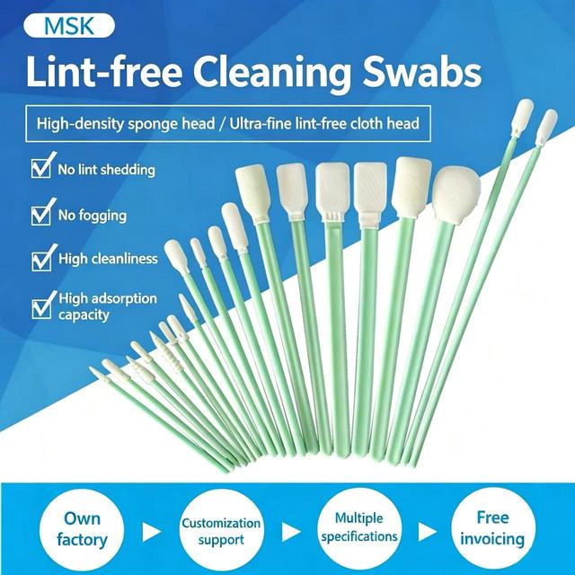 Long Handle Disposable Lint-Free Swab Stick Eco-Friendly Cleanroom Injection Molded Green Polypropylene Polyester Head Material
