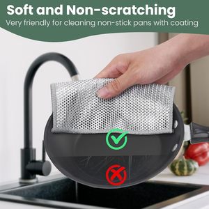 Double Layer Scrubbing Dish <b>Cloth</b> Multipurpose <b>Kitchen</b> Silver Wire Dish Towel Reusable Household Cleaning Dishwashing Rag - Product Image 5