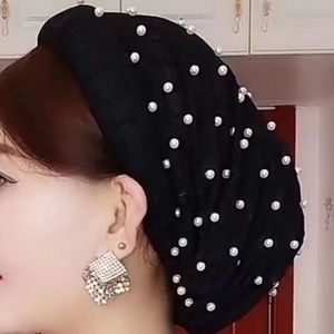 Serre-tête en tissu maillé orné de perles pour femme - Coiffe élégante pour mariage et fête, respirante et écologique pour toutes les saisons - Product Image 1