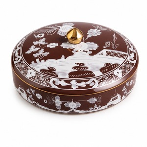 Caja Redonda de Cerámica para Dulces con Tapa, 5 Compartimentos, Bandeja para Servir Frutos Secos y Nueces, Perilla Dorada - Product Image 2