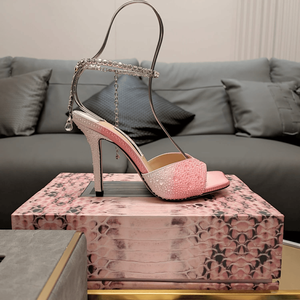 Jimmy Embellished Satin Heeled <b>Sandals</b> with Dangling Chain Ankle Strap Open Toe Stiletto Shoes for Wedding Chooing - Product Image 5