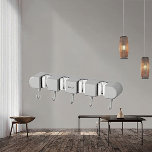 Cozy Coat Rack <b>Wall</b> Hooks 4 Clips 5 Hooks Free-Hole Toilet Brush Storage Hook Convenient Installations <b>Wall</b> Hanging Mop Rack - Product Image 2