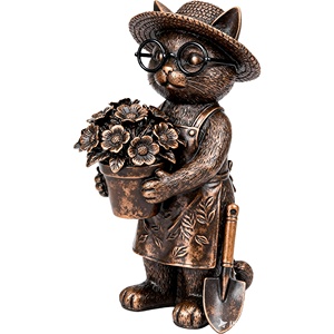 Figurine de chat de jardin avec pot de fleurs et chapeau en polyrésine, décoration de jardin fantaisiste pour la maison, artisanat en polyrésine personnalisé en gros - Product Image 1