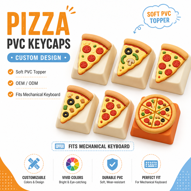 Factory Price Custom Colors Pizza Keycaps 3D Soft PVC Food Series Keycap Set OEM Profile Artisan Key Caps for Keyboard