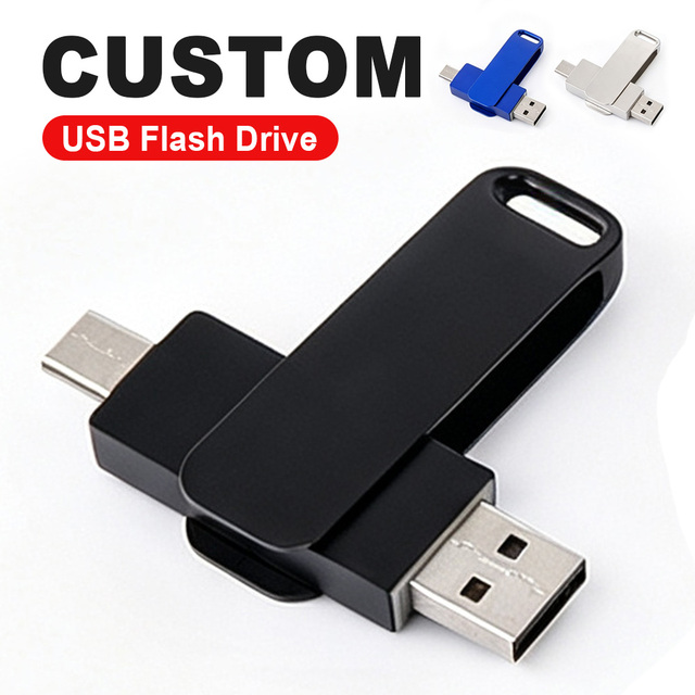 Wholesale Dual Connector Flash Drive USB a Type C Rotating Metal Housing Portable File Transfer Custom Logo Keychain