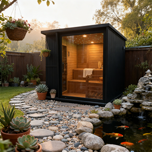 Sauna de Vapor Tradicional Cuadrada para Exteriores de 4-6 Personas, Construcción Interior de Cedro Rojo Canadiense y Exterior de Madera de Hemlock - Product Image 4