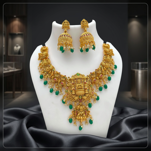 Gold Plated Bridal <b>Set</b> Choker Necklace Drop Earrings Tikka Ethnic Kundan Pearl Trendy Wedding Engagement Anniversary High - Product Image 3