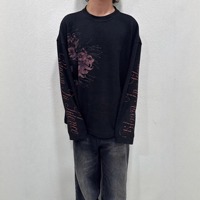 Camiseta de manga larga de punto gofrado grueso para hombre, estilo grunge urbano Y2K, con estampado floral oscuro, venta al por mayor, personalizada y de gran tamaño