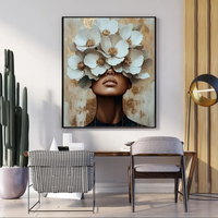 Peinture florale contemporaine sur porcelaine cristalline pour femme, affiche de luxe léger avec accents dorés, art mural texturé pour chambre à coucher et hall d'hôtel