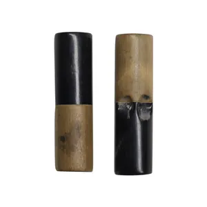 Cylindrical side perforated black genuine cow horn buttons stick shaped natural buttons used for leather or woolen coats