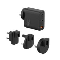 Cargador de Pared USB C GaN de 100 W y 3 Puertos con Enchufe Universal Intercambiable Compatible con MacBook Pro Air, iPad Pro, iPhone, Galaxy