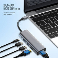 Hub USB-C double HDMI 5-en-1 4K 60Hz PD 3.0 avec 2 ports USB 2.0, station d'accueil en aluminium pour MacBook Pro Air, double moniteur