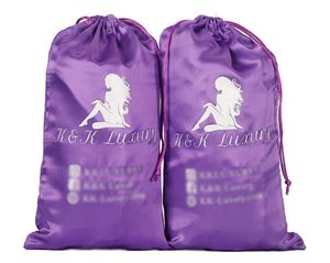 Pochette de rangement pour perruque en satin biodégradable de luxe avec logo personnalisé, fermeture à cordon – Réutilisable, durable, cadeau promotionnel pour les cheveux - Product Image 4