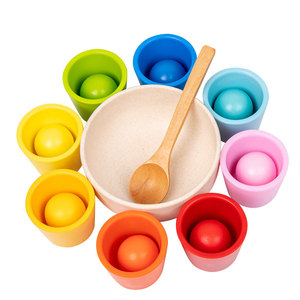 Nouveaux jouets éducatifs Montessori bonnes boules <span class=keywords><strong>en</strong></span> <span class=keywords><strong>bois</strong></span> tasses avec couleurs <span class=keywords><strong>arc</strong></span>-<span class=keywords><strong>en</strong></span>-<span class=keywords><strong>ciel</strong></span> pour la reconnaissance jeu amusant et apprentissage - Product Image 1