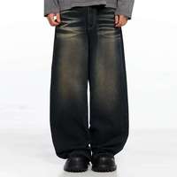 Jean en denim pour homme 100% coton, coupe bootcut, style streetwear vintage, avec logo personnalisé, coupe droite et large, effet délavé Whisker Monkey, fabrication sur mesure