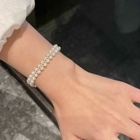Bracelet en perles d'eau douce de qualité AAA à double rangée, tissé à la main, avec fermoir en forme de pomme de terre, argent 925, blanc classique pour femmes