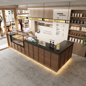 Koffieshop houten servicebalie met geïntegreerde kassa, displaykast en grote opbergruimte - Product Image 2