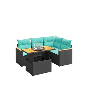 Poly Rattan Patio Sofa Set With Cushions 4 Seater Outdoor Garden Furniture Elegant Design <b>Black</b> <b>Frame</b> - Product Image 1