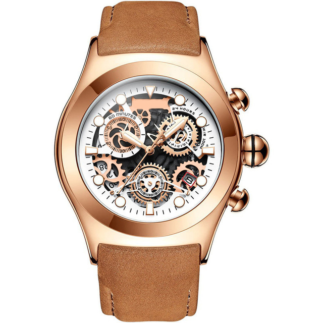 Mens Sport Watches Skeleton Dial and Hands Year Month Date Day Watch Luminous Black Steel Automatic Watch