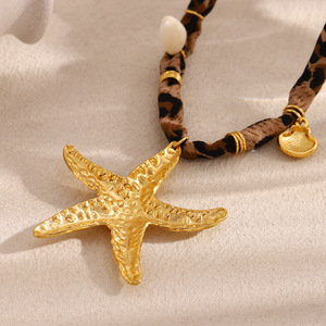 Collar con colgante de estrella de mar con estampado de leopardo-Joyería de acero inoxidable chapada en oro de 18 quilates para mujer <span class=keywords><strong>N87</strong></span> - Product Image 5
