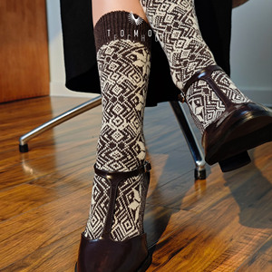 <span class=keywords><strong>Chaussettes</strong></span> en tricot respirantes pour femmes, motif flocon de neige géométrique complexe, pour un style confortable et tendance au quotidien - Product Image 1