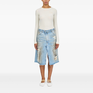 Tùy chỉnh thấp eo một hình dạng của phụ nữ denim váy bị phá hủy tách bẩn rửa đường phố mặc cho mùa hè nóng cổ điển giản dị cho - Product Image 1