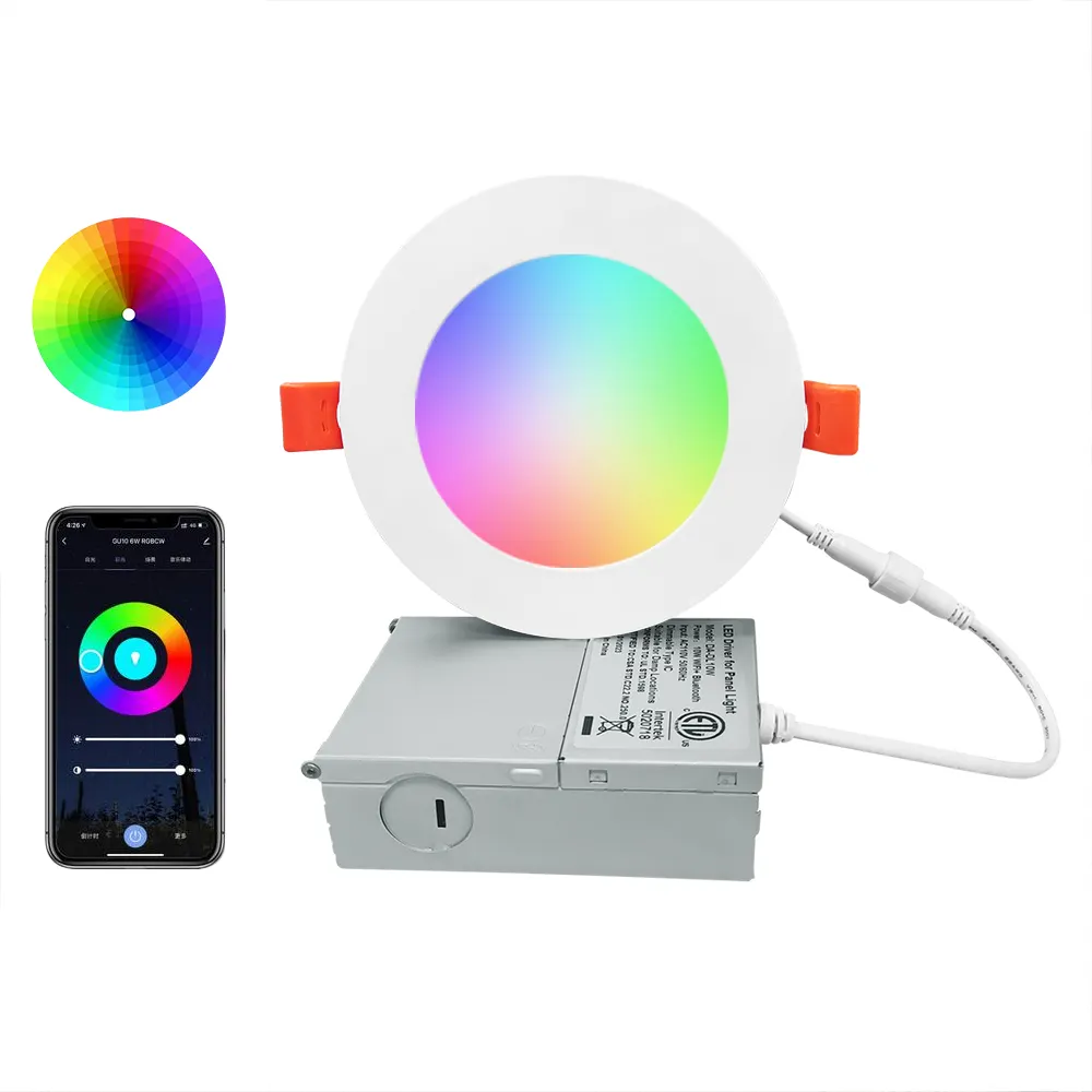 Luz de teto embutida Smart Downlight RGBCW Smartthings Alexa Google Home Control painel redondo 15w LED OEM