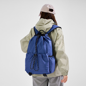 <b>Drawstring</b> <b>Backpack</b> Green Grid Pattern Women's Casual Everyday Use Spring 2026 UV Protection - Product Image 4
