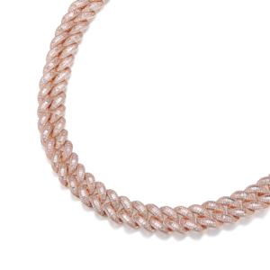 Collier ras du cou plaqué or rose avec diamants taille baguette, chaîne à maillons, luxe, unisexe, pour tous les jours - Product Image 1